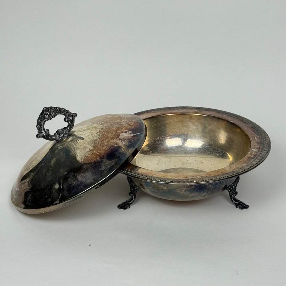 Vintage FB Rogers Silver Co1883 Footed Round Serving Dish with Lid